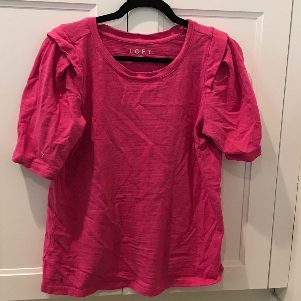 LOFT Fuchsia Puff Sleeve Blouse